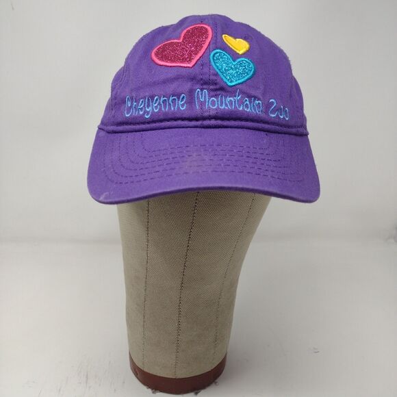 Cheyenne Mountain Zoo Strapback Hat Purple Embroidered Hearts Logo - Picture 3 of 11